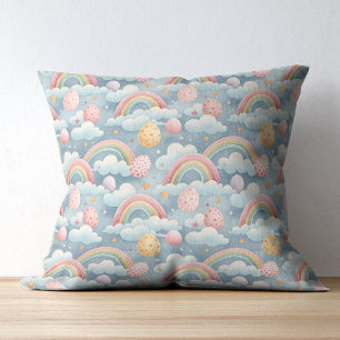 Coussin Œufs de Pâques arc-en-ciel pastel vintage avec nua