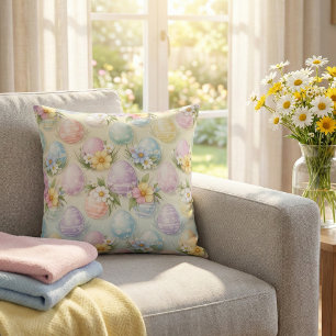 Coussin Œufs de Pâques et Fleurs Pastel - Printemps Fantai