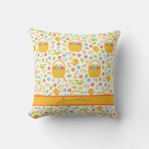 Coussin Oeufs de Pâques Monogrammes dans un Panier