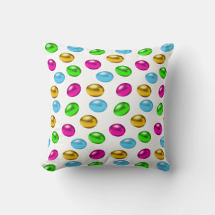 Coussin Oeufs de Pâques multicolores sur blanc