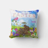 Coussin OEufs de Pâques Printemps Fêtes Famille Bunny (Recto)