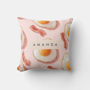 Coussin Oeufs frits roses personnalisés et Motif de bacon