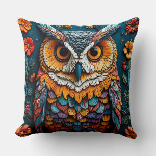 Coussin Oeuvre Colorée De Chouette Avec Détail Complet