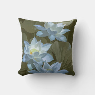 Coussin OEuvre d'art acrylique du Lotus blanc 