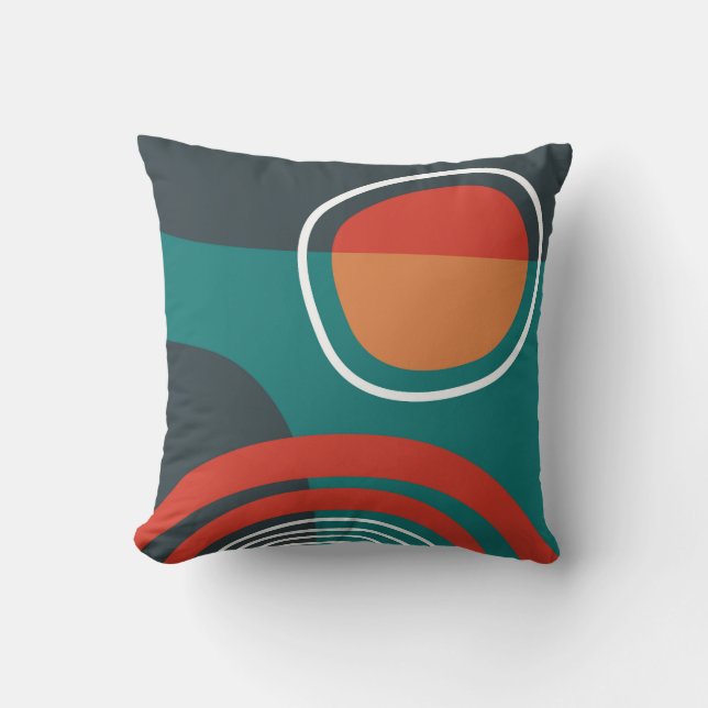 Coussin OEuvre d'art en boho blanc rouge bleu ciel (Recto)