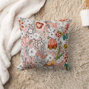 Coussin Œuvre d'art florale abstraite vintage bohème éléga