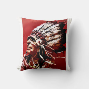 Coussin Œuvre d'art originale "Chef Nez-Percé" autochtone 