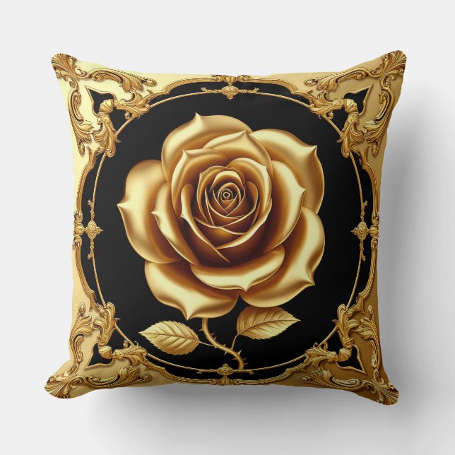 Coussin Œuvre d'art Rose Dorée avec Élément Décoratif Orné (Recto)