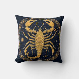 Coussin Œuvre d'art Scorpion Doré avec Symboles Astrologiq