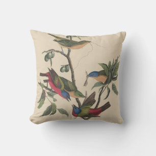 Coussin Oeuvre d'art vintage d'oiseau coloré de Bruant pol