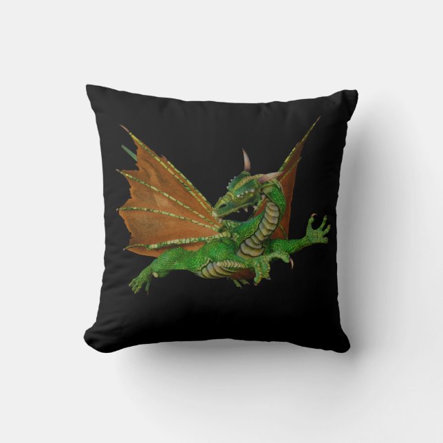 Coussin Oeuvre d'Imaginaire Dragon Vert (Recto)