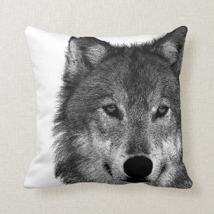 Coussin OEuvre d'oeil de loup noir et blanc