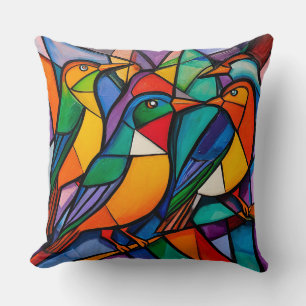 Coussin Œuvres d'art vibrantes d'oiseaux géométriques dans