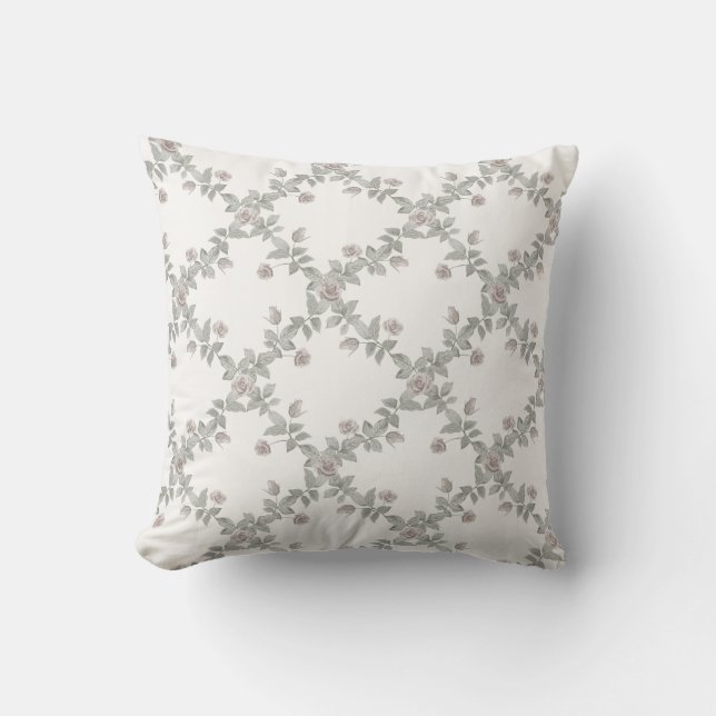 Coussin Off-White Taupe Rose Sage Trellis Pattern (Recto)