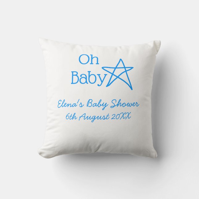 Coussin Oh bébé bleu étoile baby shower ajouter nom passé  (Recto)