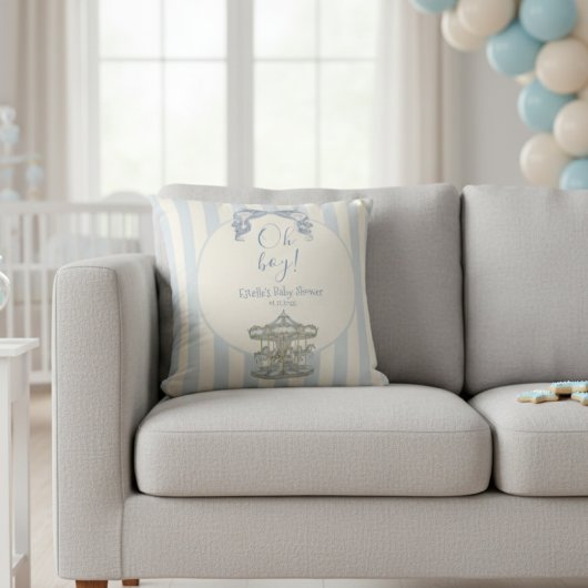 Coussin Oh Boy Blue Bow Carousel Horse Circus Baby Shower 