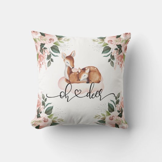 Coussin Oh Deer Aquarelle rose Floral (Recto)