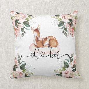 Coussin Oh Deer Aquarelle rose Floral