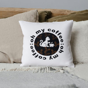 Coussin Oh My Coffee Funny Cool mignon Chat Blanc Animal d