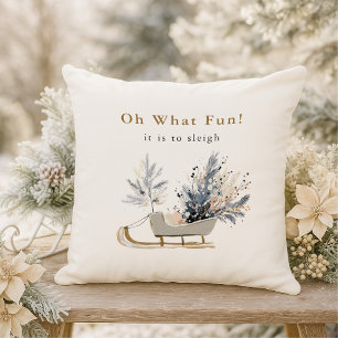 Coussin Oh What Fun Winter Sleigh Floral Photo Noël