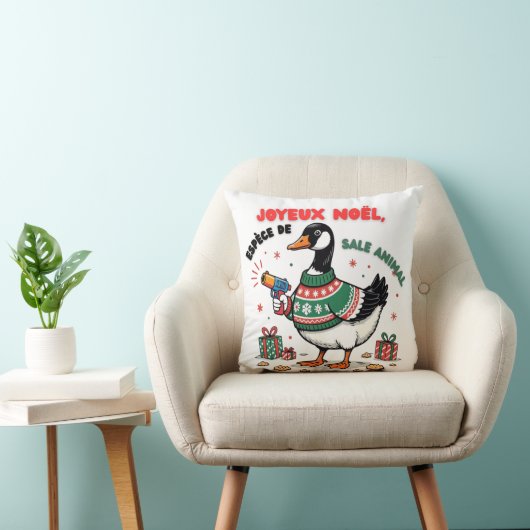 Coussin Oie de Noël drôle avec pull festif – Design humori (Chaise)