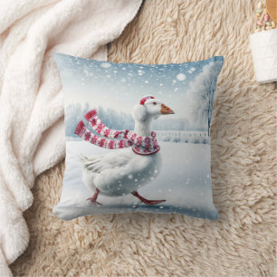 Coussin Oie de Noël marche dans les flocons de neige