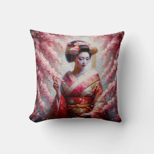 Coussin oil painting geisha and cherry tree