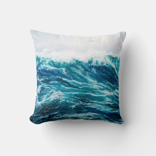 Coussin  oil painting showing waves in ocean or sea on can (Recto)