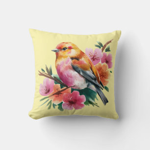 Coussin Oiseau à Fleur Rose