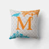 Coussin Oiseau à la mode Corail Aqua Monogramme Carreau ma (Verso)