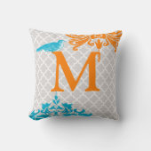 Coussin Oiseau à la mode Corail Aqua Monogramme Carreau ma (Recto)
