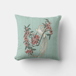 Coussin Oiseau blanc droit - Fleurs de cerisiers 2 Aqua