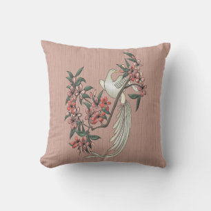 Coussin Oiseau blanc droit - Fleurs de cerisiers 2 Pêche