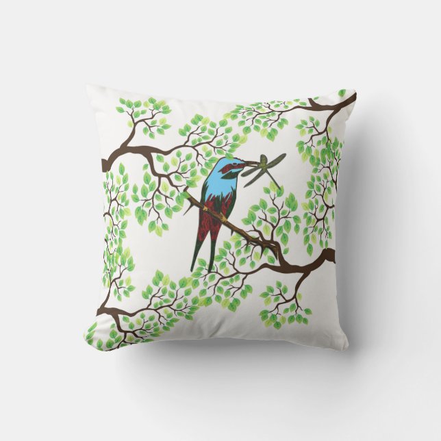 Coussin Oiseau bleu dans les arbres (Recto)