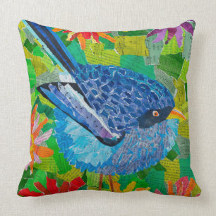 Coussin Oiseau bleu en fleurs
