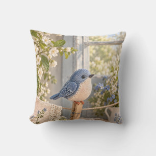 Coussin Oiseau bleu floral lessive fenêtre de cottage enso
