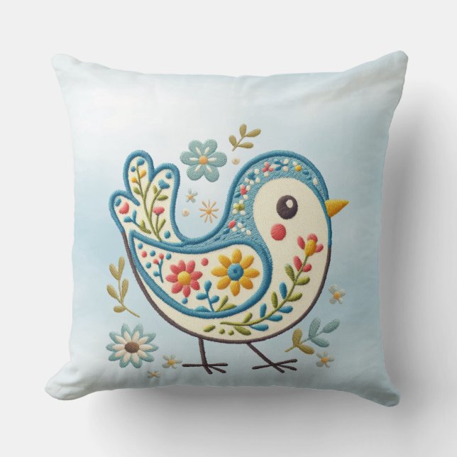 Coussin Oiseau Bleu Oiseau Floral Jeu d'oreiller (Recto)