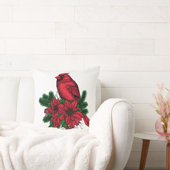 Coussin Oiseau cardinal, illustration de Noël (Canapé)