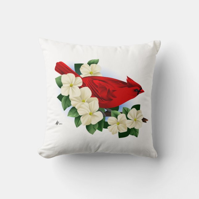 Coussin Oiseau cardinal rouge (Recto)