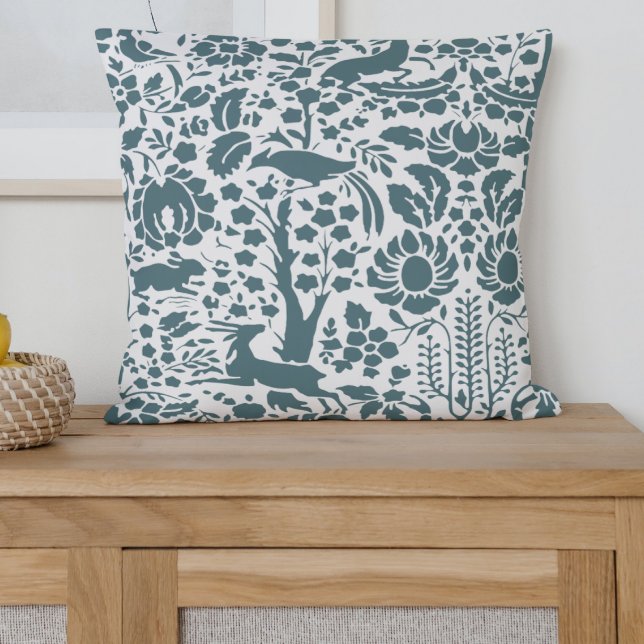 Coussin Oiseau, cerf, damas floral (Créateur téléchargé)