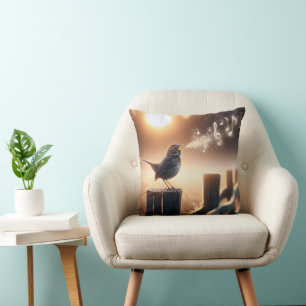 Coussin Oiseau Chantant Une Chanson Sur Un Pencepost