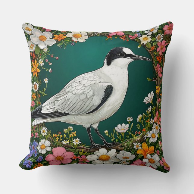 Coussin Oiseau Coloré avec Cadre Floral (Recto)