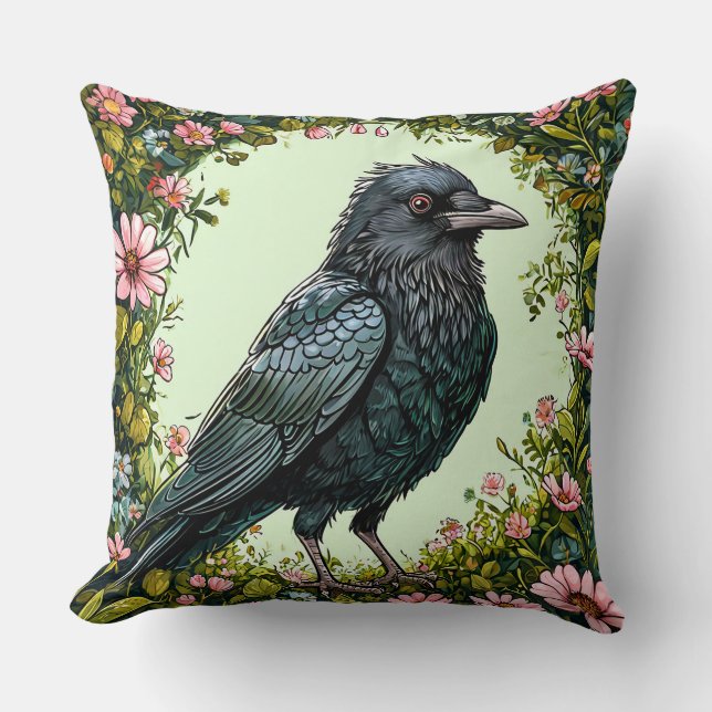 Coussin Oiseau coloré avec cadre floral (Recto)