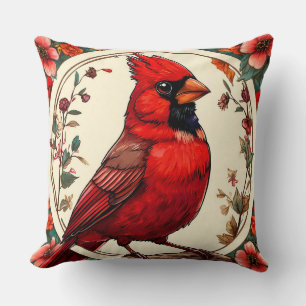 Coussin Oiseau Coloré avec Cadre Floral