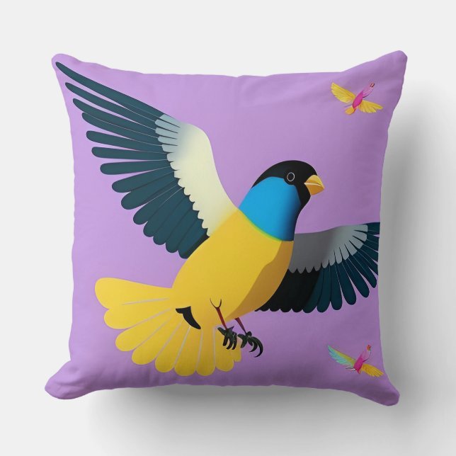 Coussin Oiseau Coloré en Vol (Recto)