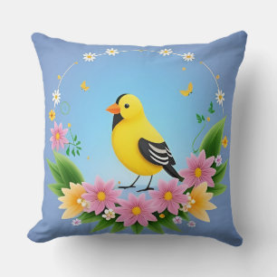 Coussin Oiseau coloré entouré de couronne de fleurs
