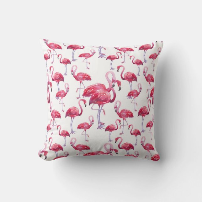 Coussin Oiseau d'aquarelle de Flamant rose exotique (Recto)