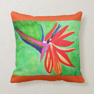 Coussin Oiseau d'aquarelle de fleur de paradis