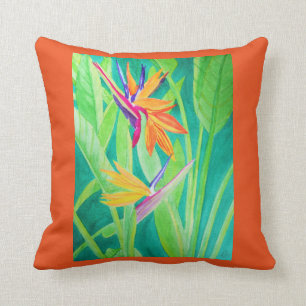 Coussin Oiseau d'aquarelle des fleurs de paradis