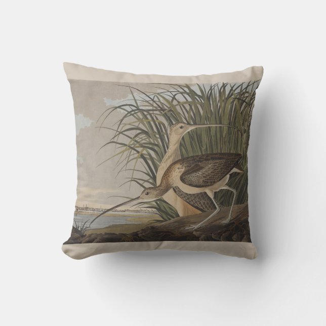 Coussin Oiseau de Courlis à long bec Audubon (Recto)